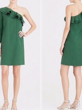 J. Crew Emerald One-Shoulder Poplin Dress